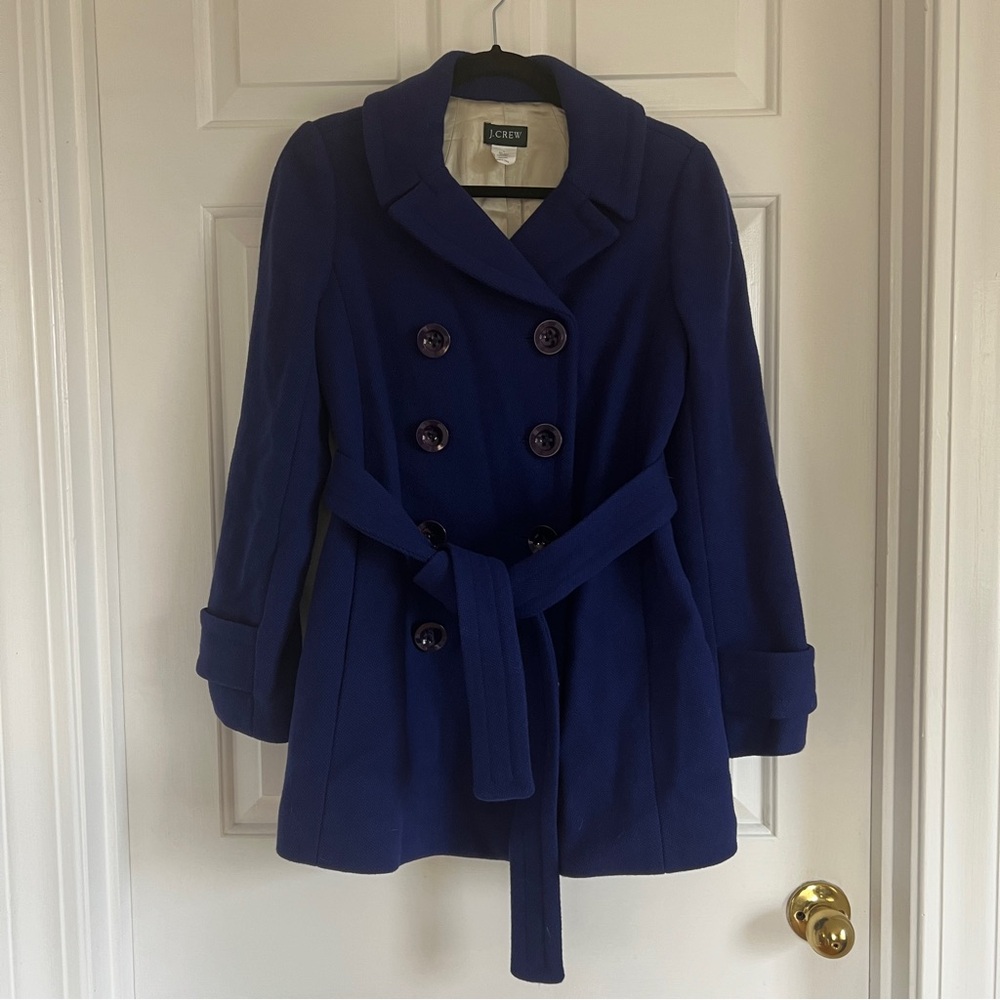 J Crew Wool Lille Cobalt Blue Belted Peacoat - Picture 8 of 8